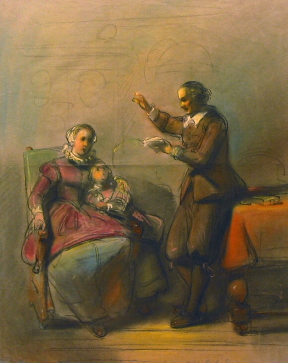 Vondel draagt zijn verzen voor aan de weduwe Crombalk-Tesselschade